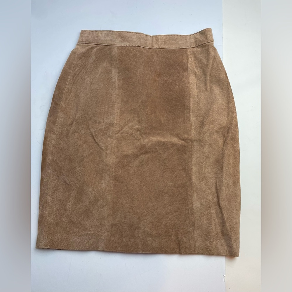 Vtg Suede Mini Skirt Dead Stock Pelle Cuir Beige Tan  XXS-XS